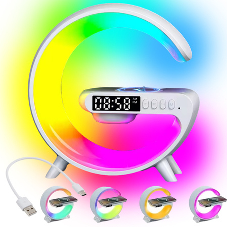 Lampe led rgb gaming chargeur induction haut-parleur réveil radio horloge