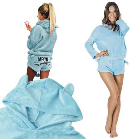 Pyjama deux pièces avec capuche pour femmes, doux et pelucheux, short m