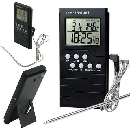 Thermomètre de cuisine sonde lcd horloge pour viande