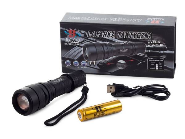 Bailong tactical led rechargeable usb torch l3-u3