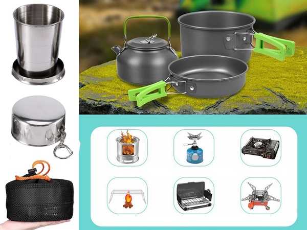 Batterie de cuisine de camping kemping kettle frying pan 18in1