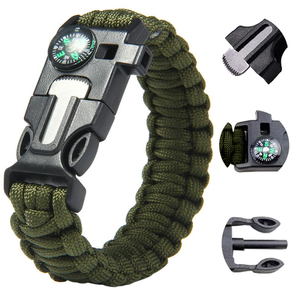 Bracelet de survie 5in1 boussole corde à feu couteau paracorde corde