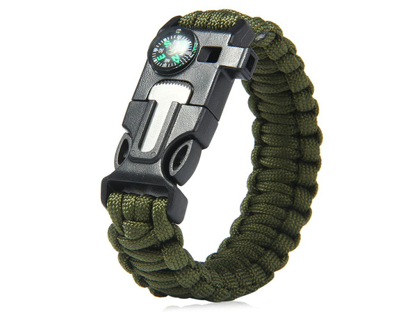 Bracelet de survie 5in1 boussole corde à feu couteau paracorde corde