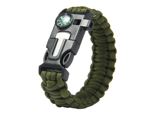 Bracelet de survie 5in1 boussole corde à feu couteau paracorde corde