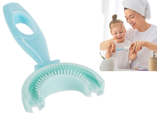 Brosse à dents manuelle en silicone pour enfants lettre u 360