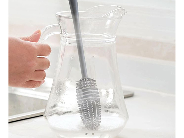 Brosse pour laver les bouteilles, les verres, les laveurs en silicone, longue et fine