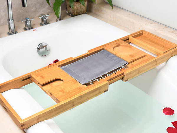 Étagère de bain ajustable large bamboo spa overlay