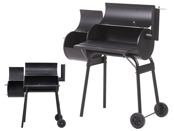 Gril de jardin grand baril de charbon de bois bbq smoker avec couvercle grille étagère roues