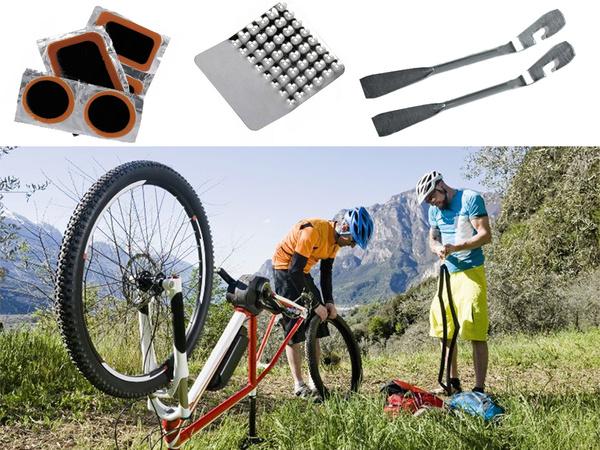 Kit de vulcanisation pour chambres à air de vélo patchs de réparation avec cuillères colle