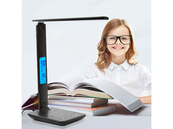 Lampe de bureau led horloge scolaire usb chargeur qi