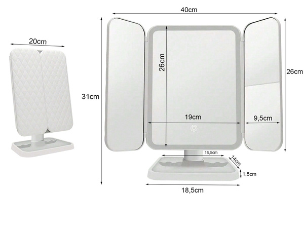 Miroir cosmétique illuminé miroir de maquillage pliant à led premium