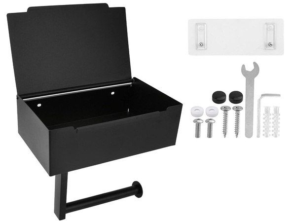 Porte-papier hygiénique avec étagère porte-mouchoirs loft noir wc