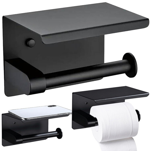 Porte-papier hygiénique avec tablette téléphone noir loft wc acier