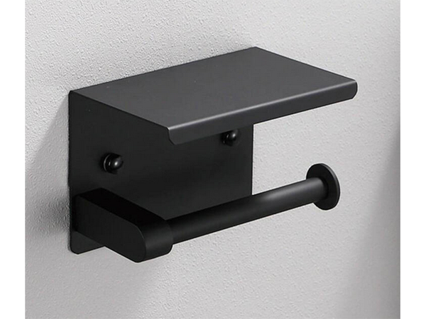 Porte-papier hygiénique avec tablette téléphone noir loft wc acier