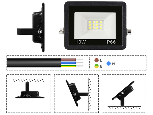 Projecteur halogène led 10w 6000k extérieur étanche ip66