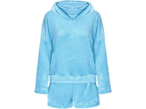 Pyjama deux pièces avec capuche pour femmes, doux et pelucheux, short m