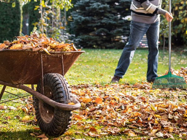 Râteau de jardin pour feuilles de gazon tige aluminium plastique légère 40cm