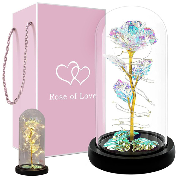 Rose éternelle en verre cadeau boite lumineuse en verre pour l'occasion des femmes