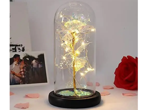 Rose éternelle en verre cadeau boite lumineuse en verre pour l'occasion des femmes