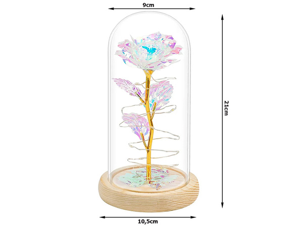 Rose éternelle en verre cadeau boîte lumineuse led verre base en bois.