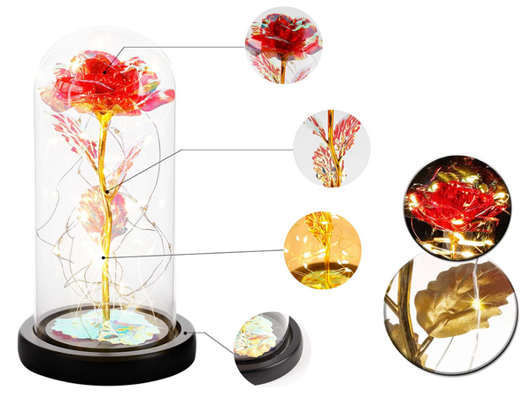 Rose éternelle en verre cadeau led rgb lumineuse verre rouge pour l'occasion