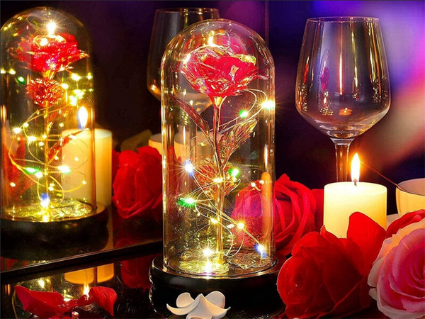 Rose éternelle en verre cadeau led rgb lumineuse verre rouge pour l'occasion