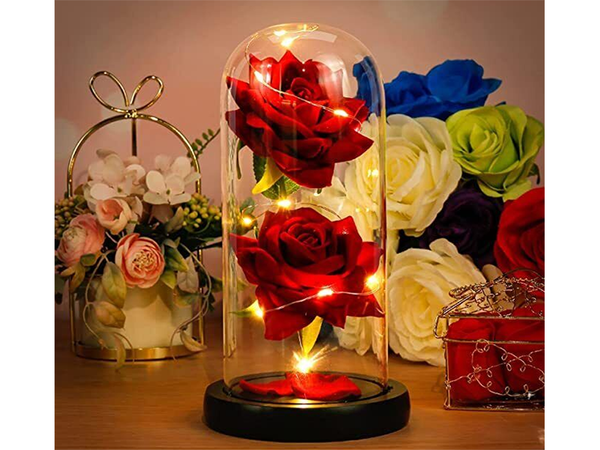 Rose éternelle en verre lumineuse led rgb cadeau d'occasion pour femme rouge