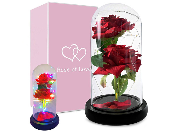 Rose éternelle en verre lumineuse led rgb cadeau d'occasion pour femme rouge