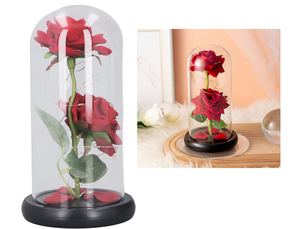 Rose éternelle en verre lumineuse led rgb cadeau d'occasion pour femme rouge