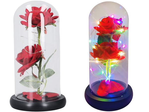 Rose éternelle en verre lumineuse led rgb cadeau d'occasion pour femme rouge