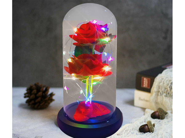 Rose éternelle en verre lumineuse led rgb cadeau d'occasion pour femme rouge