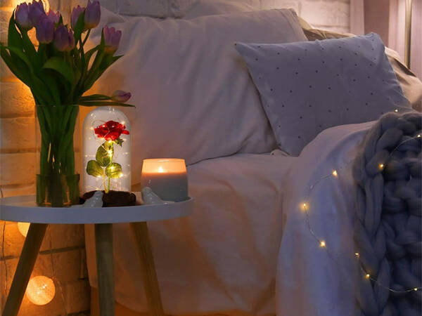 Rose éternelle en verre rouge cadeau lumineux pour une occasion pour femmes