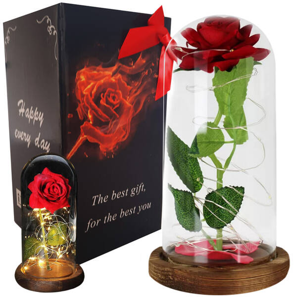 Rose éternelle en verre rouge cadeau lumineux pour une occasion pour femmes