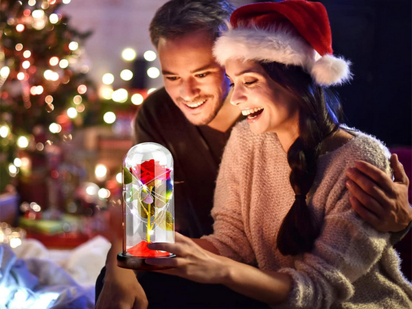 Rose éternelle en verre rouge cadeau lumineux pour une occasion pour femmes