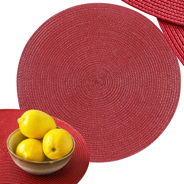 Set de table assiette ronde cuisine plaid tapis de table bordeaux