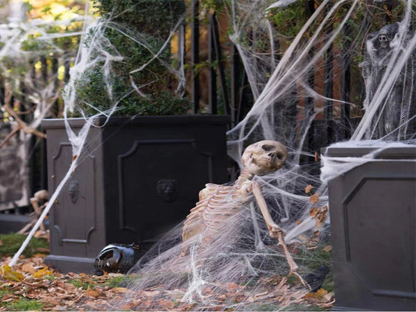 Toile d'araignée artificielle blanche avec 4 araignées décoration d'halloween extensible