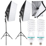 2x 135w light soft box light kit tripod home studio photo bulb