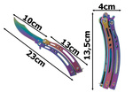 Couteau papillon lame pliante tranchante arc-en-ciel fondu