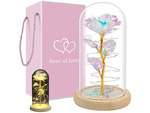 Rose éternelle en verre cadeau boîte lumineuse led verre base en bois.