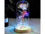 Rose éternelle en verre cadeau boîte lumineuse led verre base en bois.