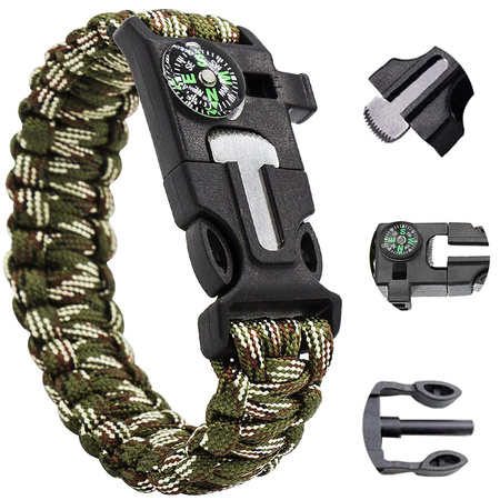 Armband survival-armband 5in1 kompass feuerstein seil messer paracord seil