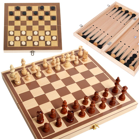 Schachspiel dame triktrak gross holz 3in1