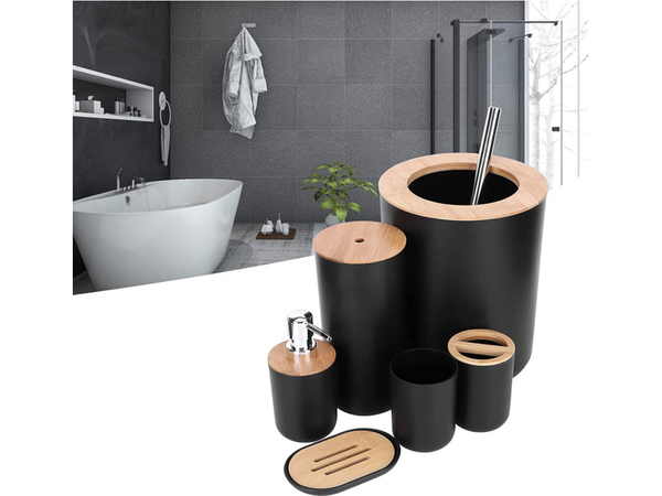 Badezimmer-set 6-in-1-badezimmer-toilette-toilettengriff-eimer schwarz set