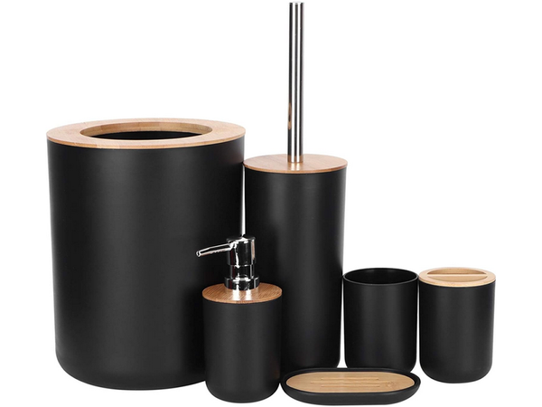 Badezimmer-set 6-in-1-badezimmer-toilette-toilettengriff-eimer schwarz set