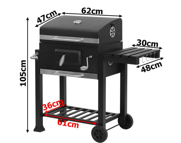 Holzkohle gartengrill zwei roste thermometer deckel regal aschepfanne gross