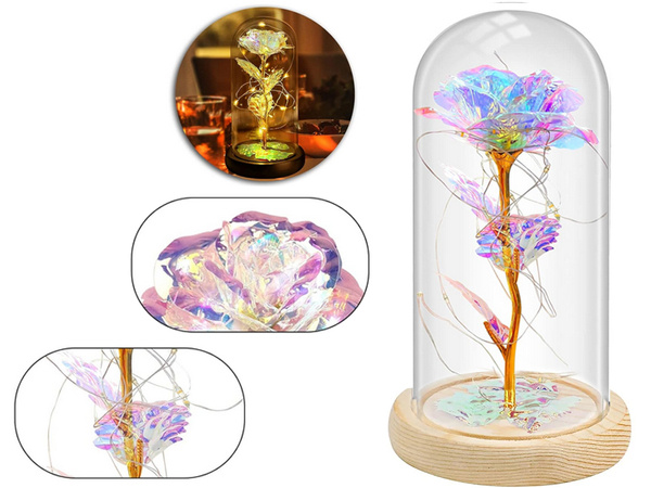 Immerwährende rose in glas geschenk führte leuchtende box glas holzsockel.