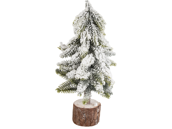 Künstlicher weihnachtsbaum schnee kleine dekorative schreibtisch auf stamm dick verschneit