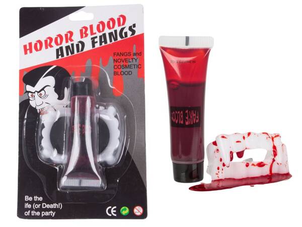 Set falsche zähne+ blut halloween vampir dracula zähne blut in einem rohr