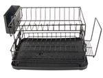 Two-level dish dryer for plates, cutlery and cups with drip tray