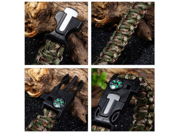 Pulsera de supervivencia pulsera 5en1 brújula pedernal cuchillo cuerda paracord